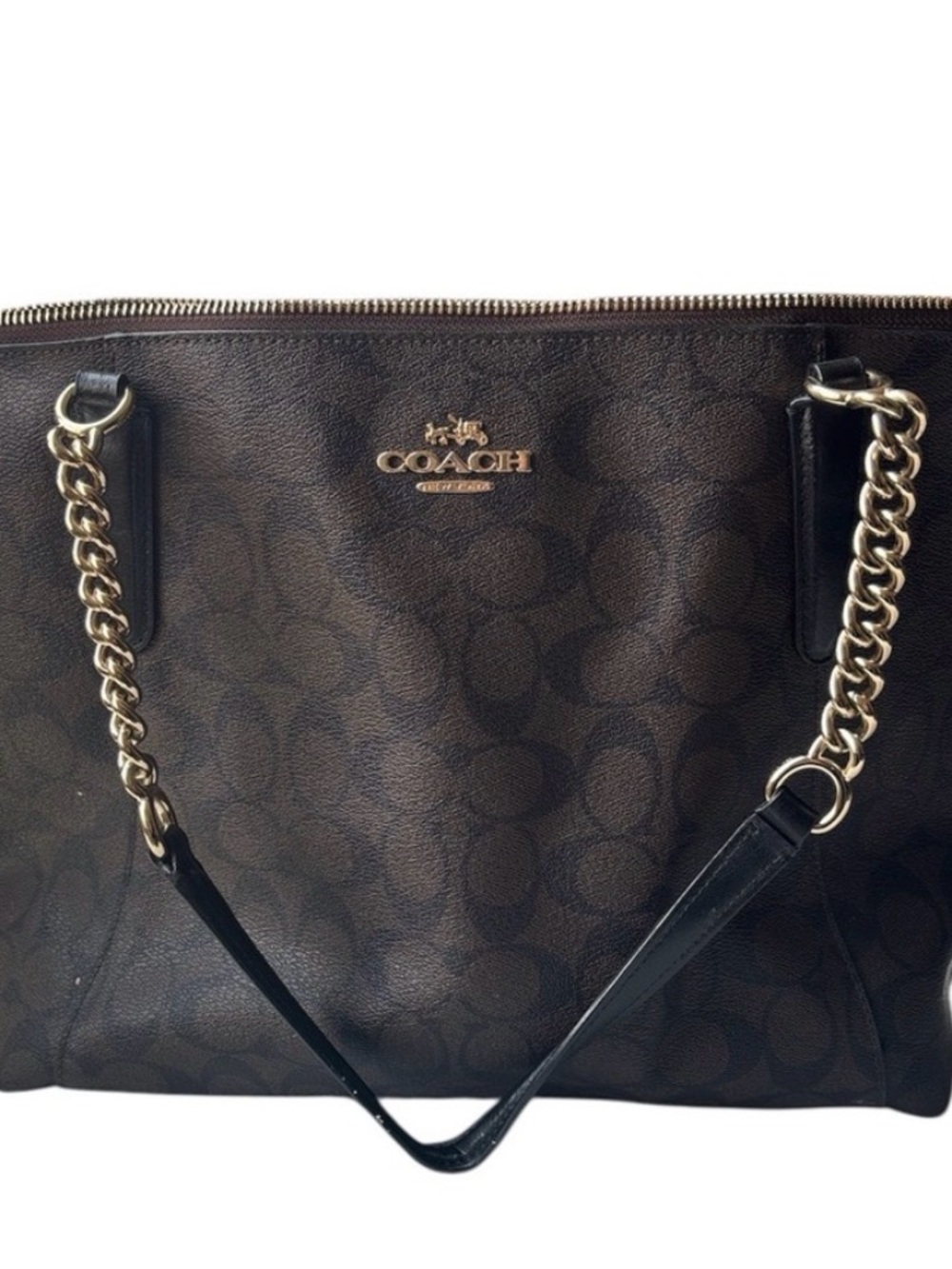 COACH Dark Brown Signature Chain-Handle Tote